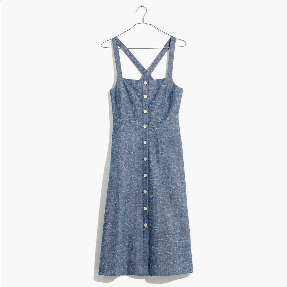 NWT Madewell Chambray Tank Button-Front Midi Dress
